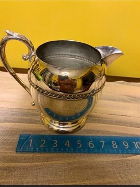 Vintage Sheridan Silver on Copper Water Pitcher Victorian Bulbous Rope Trim